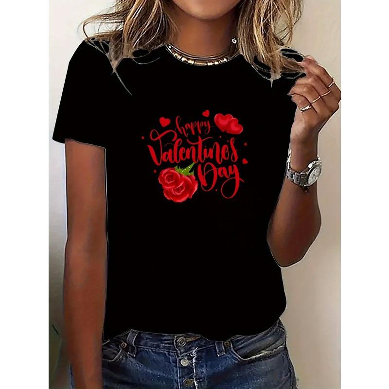 Europäische Größe Kreativ Valentinstag Glücklich Bedruckt Damenmode Bequem Atmungsaktiv Lässig Sport T-Shirt Top Kurzarm