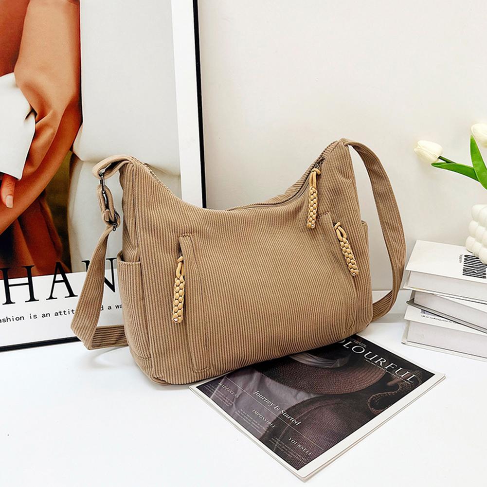 Women Corduroy Large Capacity Stylish Crossbody Bag Adjustable Strap Tote Handbag Trendy Satchel Bag Outdoor Travel Bag
