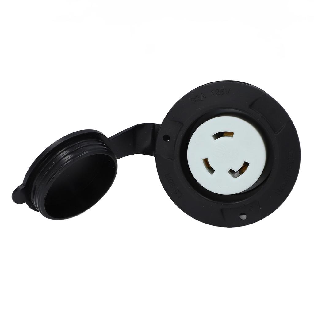 Flanschsteckdose 30A 125V NEMA L5-30R Verriegelungssteckdose RV-Strom 2-polig 3-adrig Elektrische Steckdose mit wetterfester Kappe
