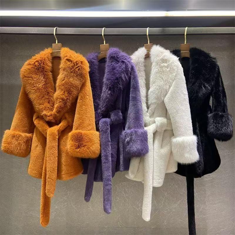 2025 New Big Fur Collar Long Slim Jacket Mink Imitation Fox Fur Plush Coat High Fashion Version