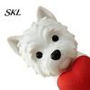 Office Desk Pet Decor 3D Printed West Highland Terrier Figurine, Cute Dog Statue Holding Red Heart, Heart Ornament Car Dashboard Decor, Romantic