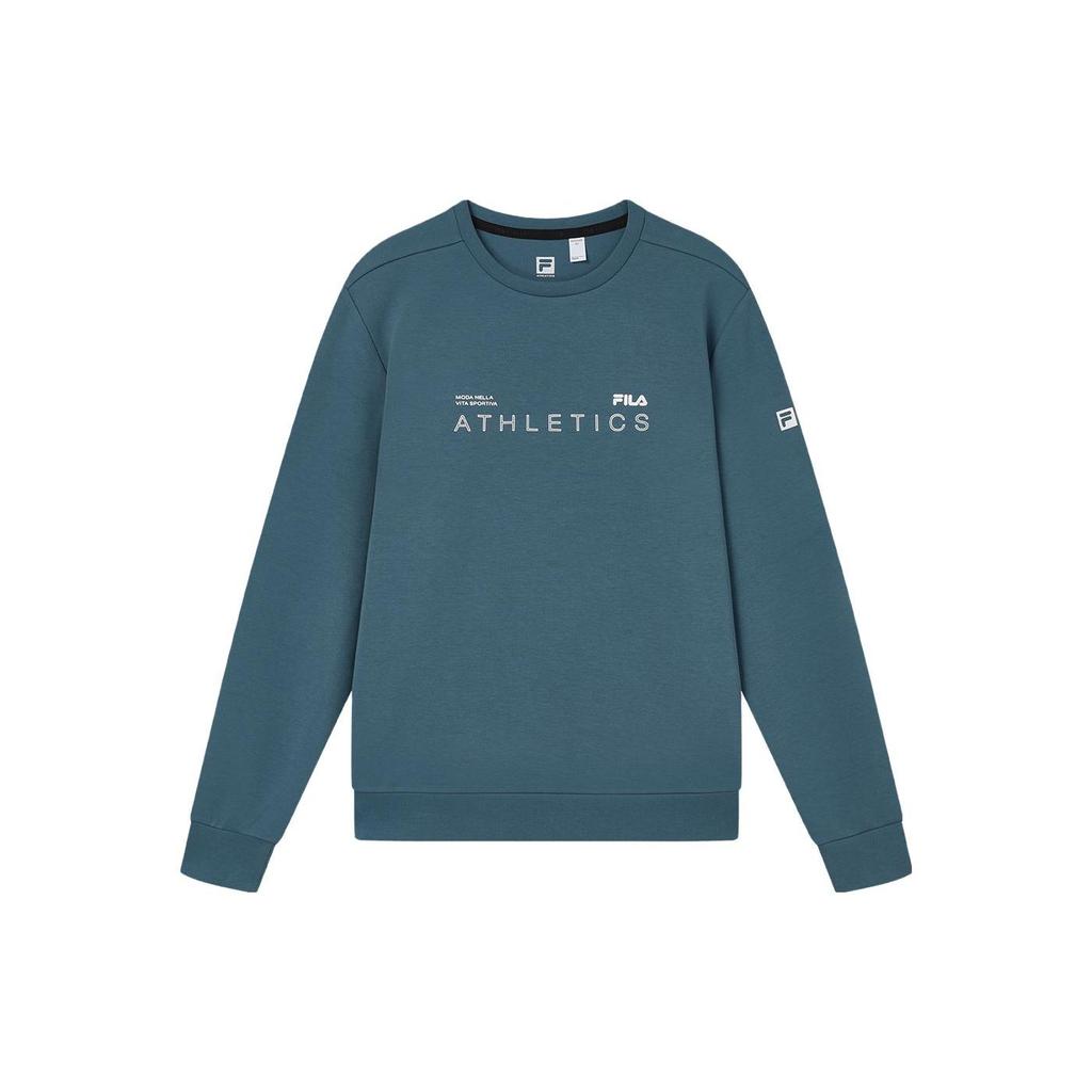 FILA Official Mens Pullover Sweatshirt 2023 Autumn Simple Sports Fitness Crew Neck Long Sleeve Knit Top Men tops Tea-Blue A11M331204F-DB