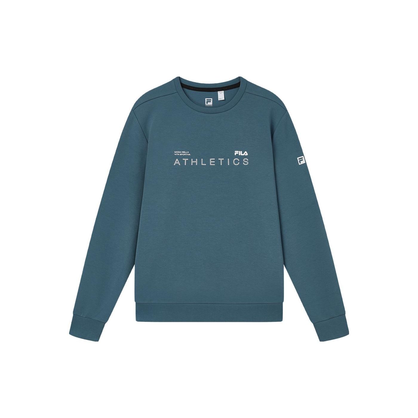 

FILA Official Mens Pullover Sweatshirt 2023 Autumn Simple Sports Fitness Crew Neck Long Sleeve Knit Top Men tops Tea-Blue A11M331204F-DB M