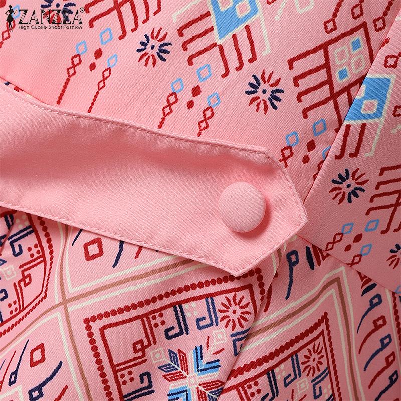 ZANZEA Women Summer Square Collar Casual Short Sleeve Print Dress