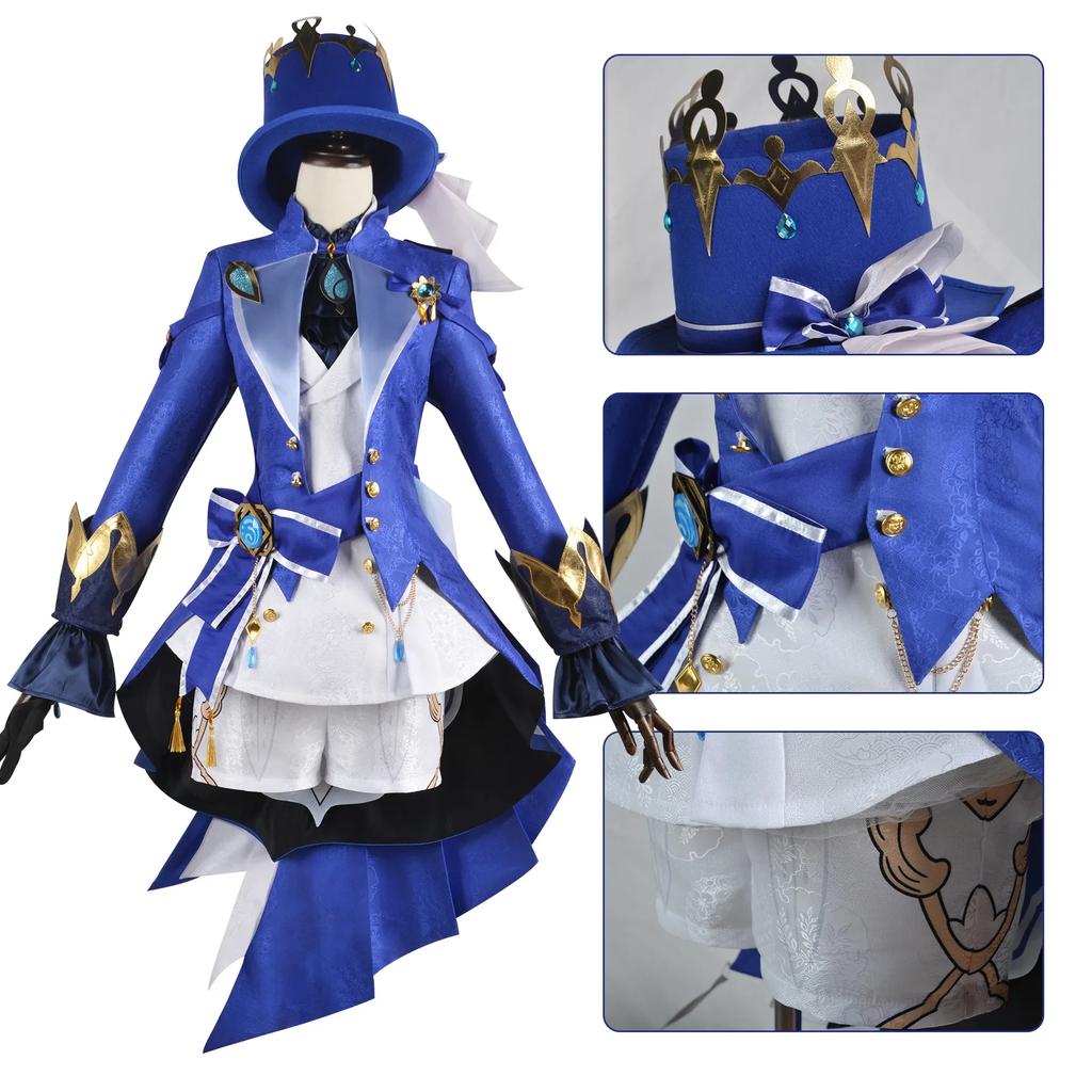 Genshin Impact Focalors Cosplay Costume Fontaine God Of Justice Blue Uniform Outfit Vision Hat Hydro Game Girls Women Role Play