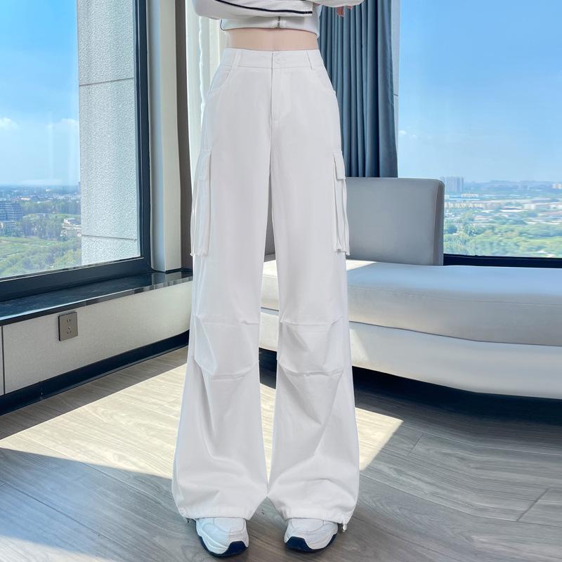 Women's High-Waisted Wide-Leg Cargo Pants with Convertible Pockets - Autumn Slimming Casual Wear
