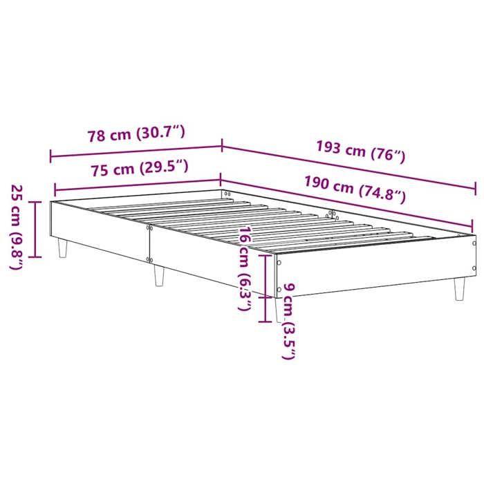 VidaXL Cadre de lit sans matelas vieux bois 75x190 cm bois ingénierie, meuble de chambre à coucher, sommier, lit simple, 861100