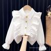 Autumn White Girls' Peter Pan Collar Long Sleeve Shirt - Fashionable Top for Big Kids and Students