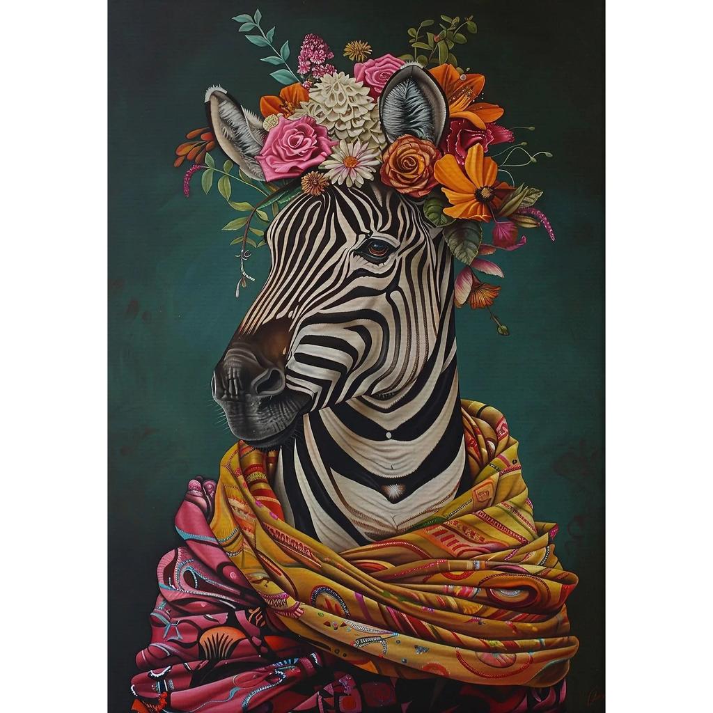 Vintage Maximalist Floral Wild Animal Canvas Painting Lion Owl Peacock Wolf Flower Poster Print Wall Art Picture Home Decor