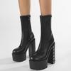 Fashion 14 Cm Super High Heel Platform Boots Women Black Rivets Punk Style Ankle Boots for Women 43 Large Size Side Zipper Modern Boots