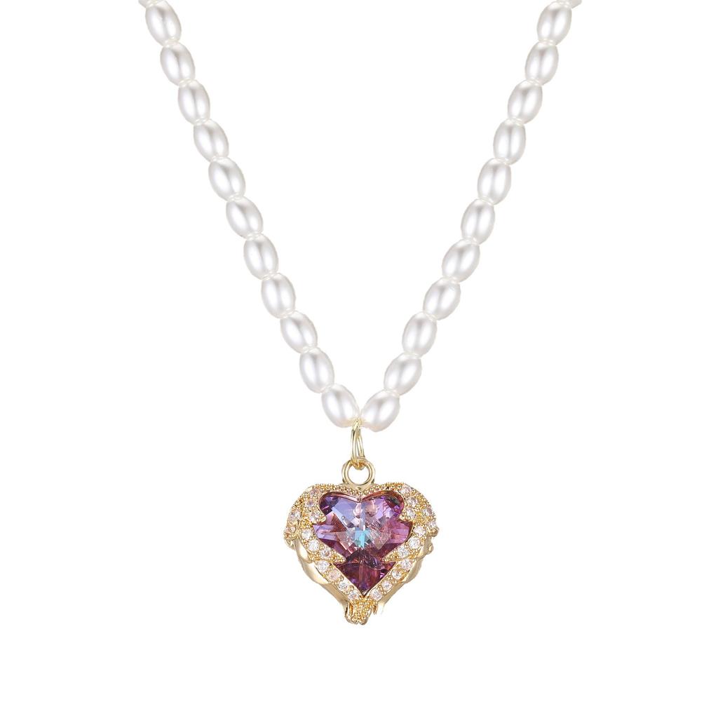 Light Luxury Heart Of The Ocean Pearl Necklace Female Versatile Temperament Slightly Inlaid Love Pendant