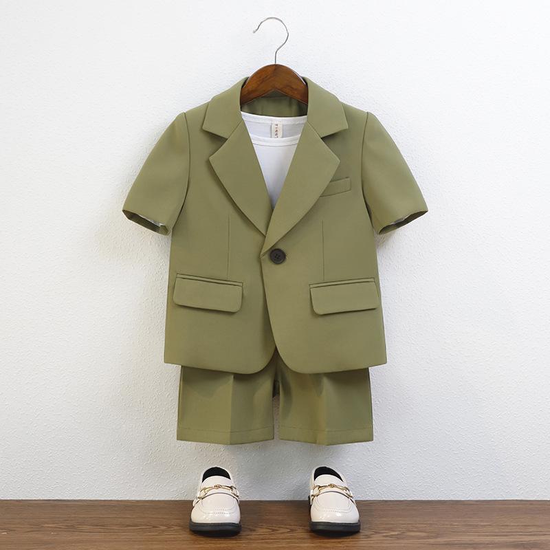 Children Casual Summer Short-sleeved Suit Set Boy's Handsome Photography Catwalk Performance Costume Kids Blazer Shorts Outfit