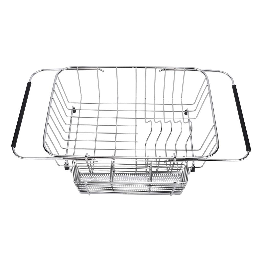  Kitchen Sink Dish Rack with Chopsticks Holder Stainless Steel Expandable Dish Drying Draining Basket 