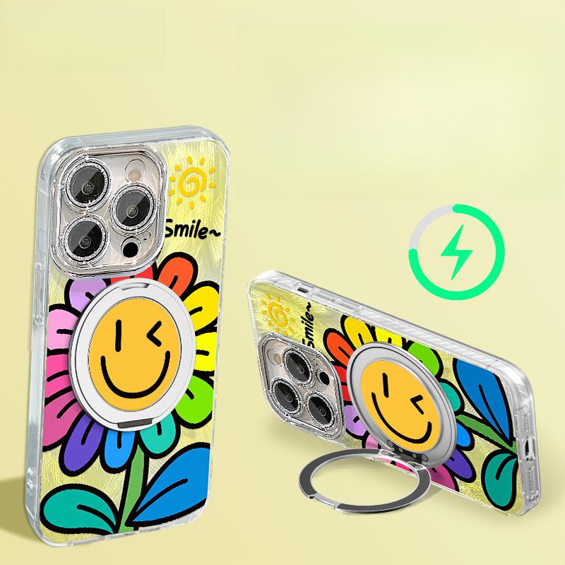 Sunflower Bracelet Suitable for Apple 15pro Mobile Phone Case Xiaomi 14 Rotating Magnetic Bracket 16 High-end Sense 8 Huawei