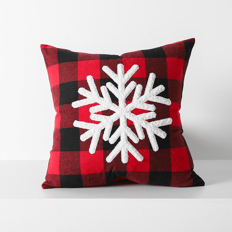 Christmas Red and Black Plaid Embroidered Pillow Cushion Cushion Cover Christmas Style Bedroom Living Room Pillow Without Core