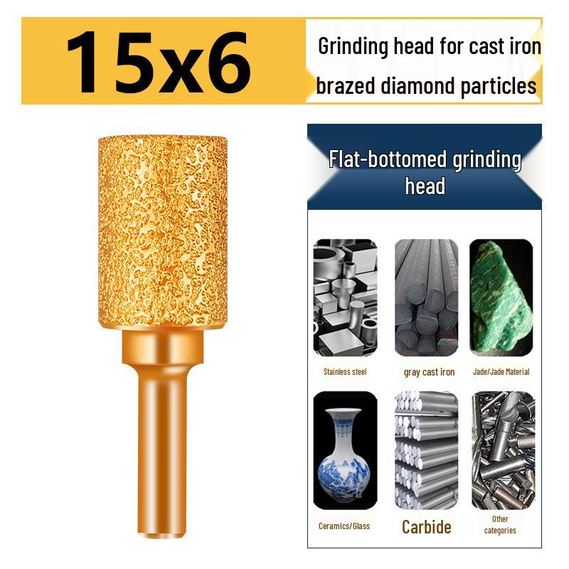 Brazed Bullet Diamond Grinding Bit for Cast Iron, 6mm Shank, 15 Polishing