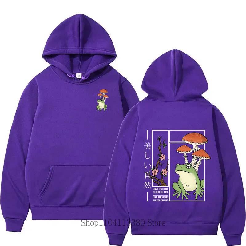 Men Frog Mushroom Print Fleece Hoodie Funny Fashion Vintage Pullover Autumn Winter Comfortable Long Sleeve Sweatshirts