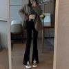 High-Waisted Black Flared Women's Slit Jeans, Slim Fit for Spring & Autumn 2023