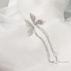 Silver Needle Asymmetrical Butterfly Tassel Earrings with Concave-Convex Texture and Long Stud Design