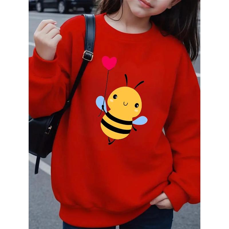 Crewneck Sweatshirt for Girls Featuring an Adorable Bee with a Heart-Shaped Balloon. It'S Machine Washable And Perfect