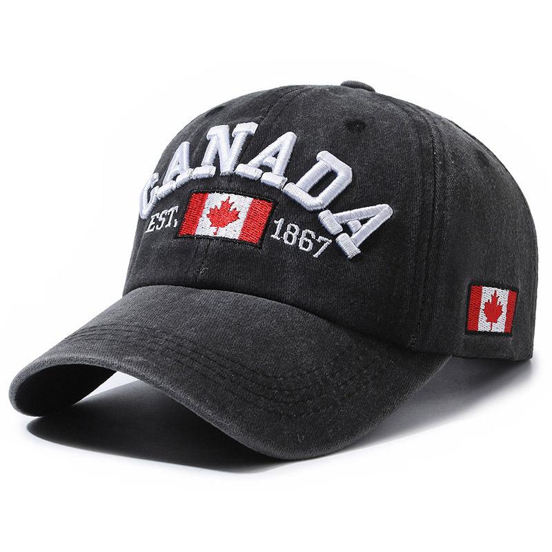 Cap Versatile Embroidery Letter Maple Leaf Canadian Washed Outdoor Leisure Shade Baseball Cap