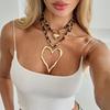 Exaggerated Metal Big Love Pendant Necklace, Fashionable Retro Leopard Print Silk Scarf Stacked With Necklace Women