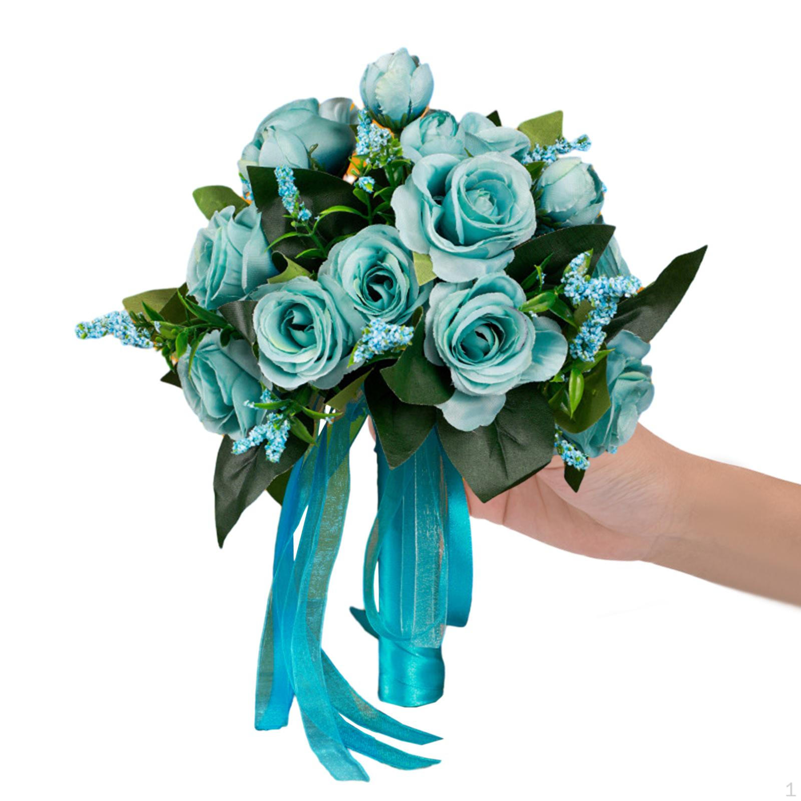 Artificial Flower Centerpiece for Weddings with Faux Roses And Bridesmaid Bouquets Blue