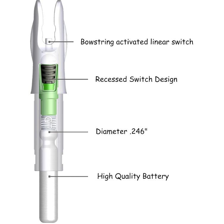 GT Lighted Nocks for Arrows with .246 Inside Diameter Bolts with ON/Off Switch Light up Knocks Compound Bow LED Arrow Nocks for Hunting Shooting