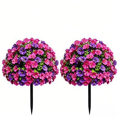 2pc Artificial Morning Glory Flower Garden Stakes with Realistic Plastic Leaves and Durable Ground Stakes for Outdoor Yard Patio Decoration