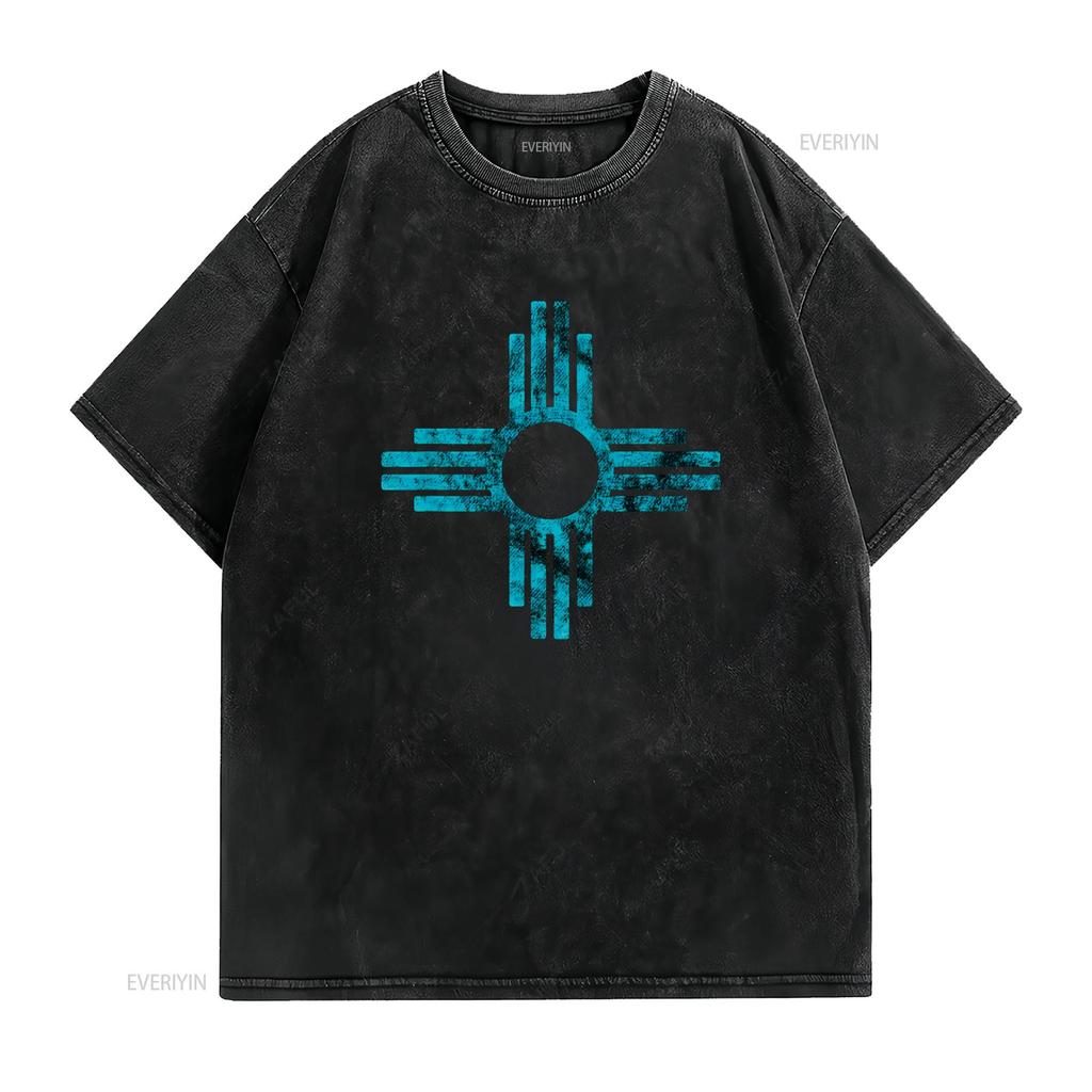 New Mexico T Shirt Zia symbol distressed vintage Washed Soft Slightly homme fashion Comfortable Top For Everyday Wear