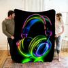 Live Music Neon Headphones Printed Flannel Blanket Perfect for Sofa Office Bed Travel Sleep Read Relax Camping Four Season Use