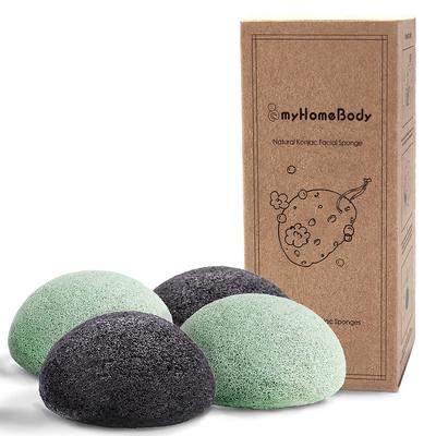 myHomeBody Natural Konjac Facial Sponges Gently Cleanse Exfoliate With Activated Charcoal and Aloe Vera 2 Green 2 Charcoal 4 Pack - & - - + Grey,