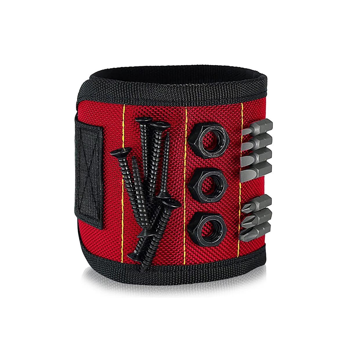 

Magnetic Wristband for Tools Lightweight Tool Belt Portable Magnet Holding Screws Nails Drilling Bits Automotive Kit Job Tooling червоний