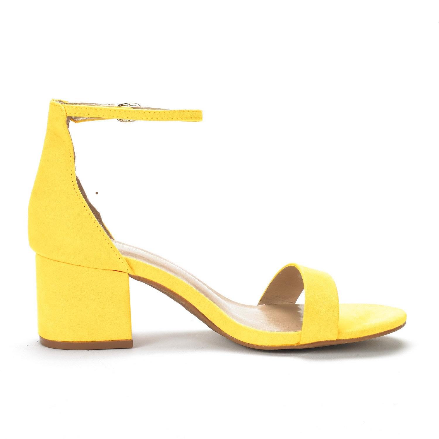 

Туфли на высоком каблуке, свадебные туфли для вечеринок, женские, летние, модные, сексуальные, с открытым носком, на толстом каблуке 38 жёлтый