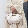 Women's Furry Handbag Retro Style Large-Capacity Fashionable Crossbody Bag Detachable Shoulder Strap Wing Shape Bag