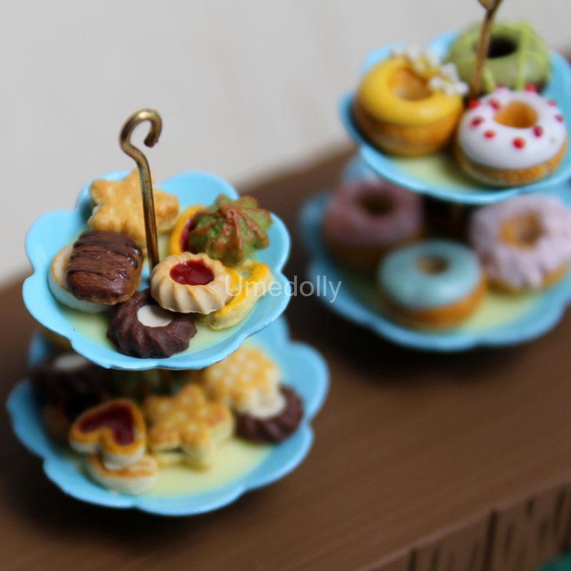 1/12 Scale Miniature Dollhouse Cake Stand Mini Donuts for BJD Food Toy OB11 Doll House Kitchen Accessories Toy