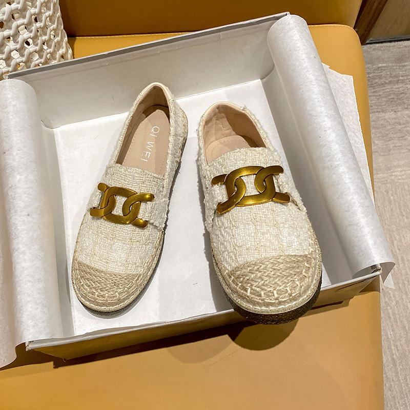 Xiaoxiangfeng fisherman shoes women's 2025 new flat-bottomed linen straw summer thick-soled lazy loafers