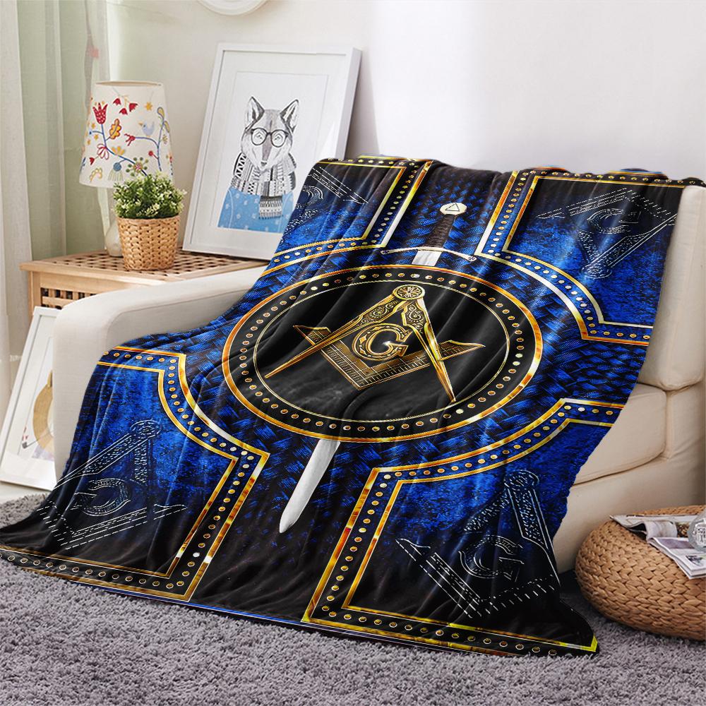 1Pc Masonic Freemason Print Flannel Blanket, High Quality Comfortable for All Seasons, Home Decor, Warmth and Comfort, Perfect for Christmas Gifts