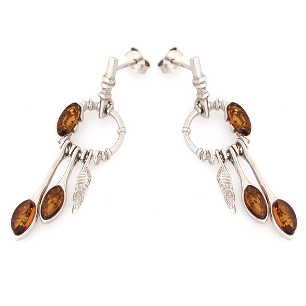 Les Trésors De Lily [R5507] - Artisanal Silver Earrings 'Inspiration' Silver Amber (rhodium) - 45x14mm