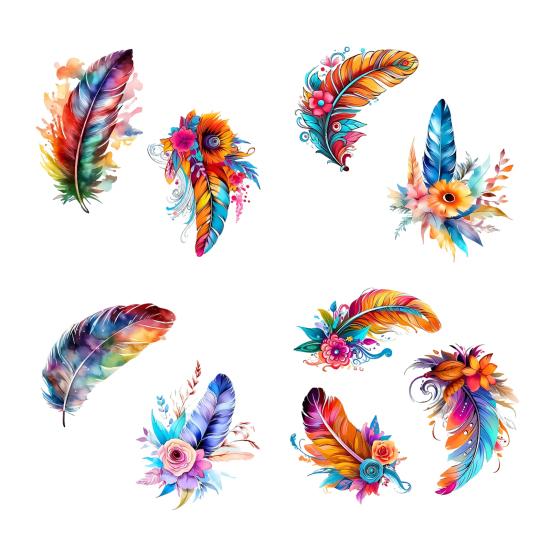 Watercolor Feather Flower Pattern Electrostatic Adhesion Glass Window Sticker Transparent Decal Waterproof Scratch-Resistant