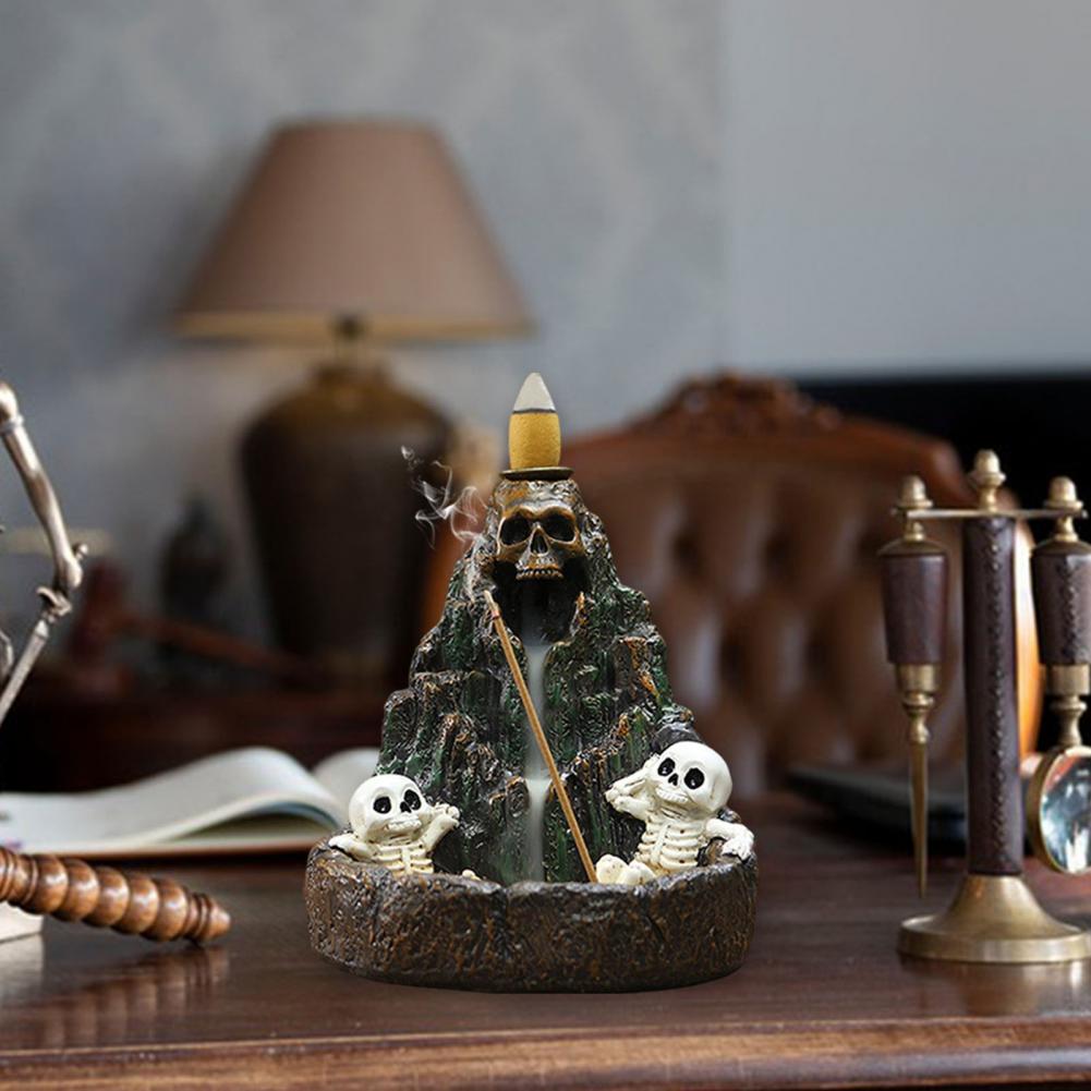Skull Incense Burner Style Incense Holder Skull Mountain Backflow Incense Burner Set with 12 Cones for Aromatherapy for Home
