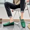 Men’s Moccasins Green Driving Shoes Red Leather Flats Casual Slip-ons Plus Size Color Orange Shoes for Men