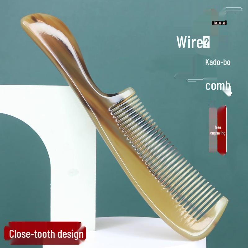 Premium Thick Tooth Cow Horn Hair Comb for Long Hair - Massage Comb Gift