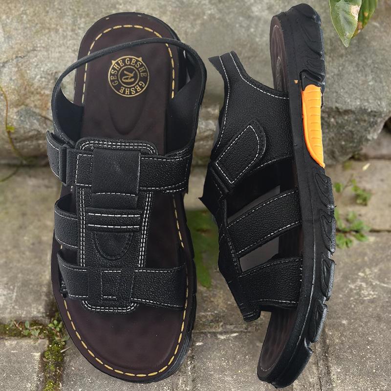 Men's Sandals Summer Soft Leather Soft Sole Non-slip Beach Shoes Men's Casual Trend Outside Cool Slippers