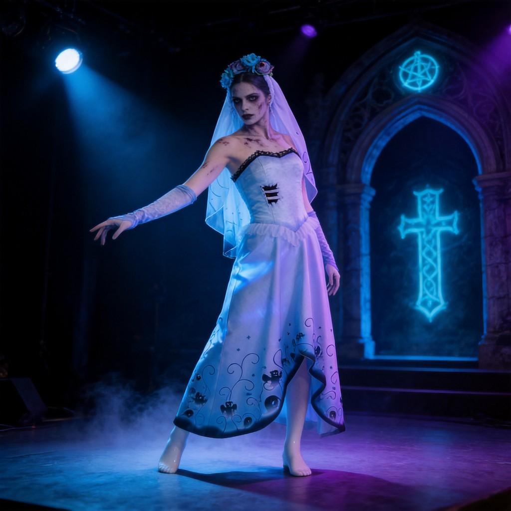 Tim Burtons Corpse Bride Emily Themed Cosplay Dress With Polyester And Spandex For Role Play
