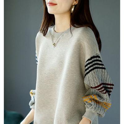 Women's Round Neck Sweatshirt New Knitted Loose Lazy Style Pullover Temperament Casual Top