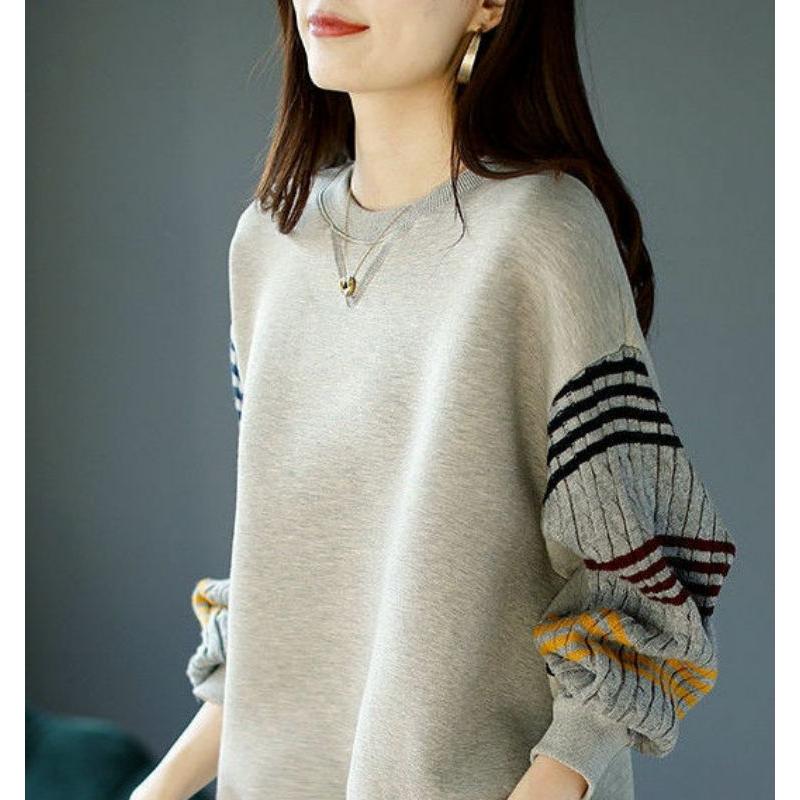 

Женский свитшот с круглым вырезом, новый вязаный пуловер свободного ленивого стиля, темпераментный повседневный топ M серый