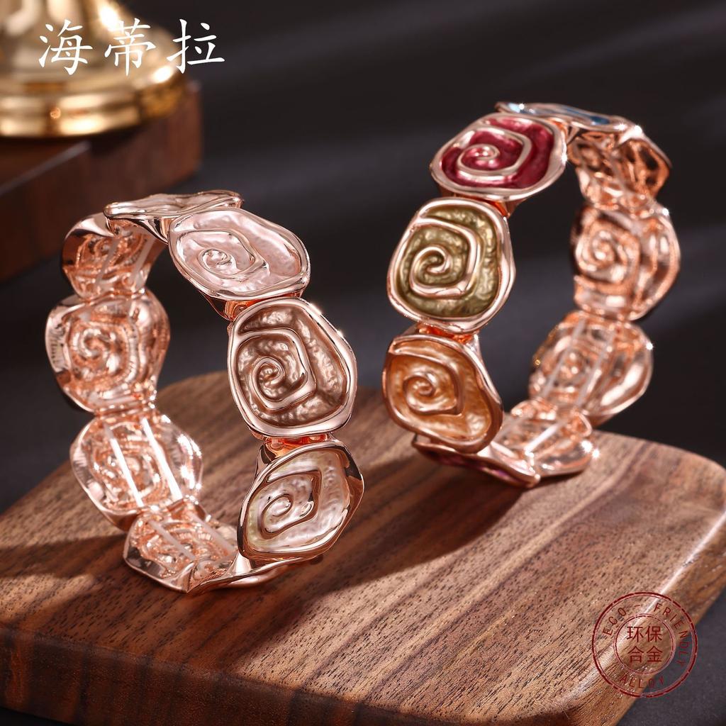 New Color Oil Geometric Rose Elastic Bracelet Fashion Premium Ladies Versatile Alloy Bracelet
