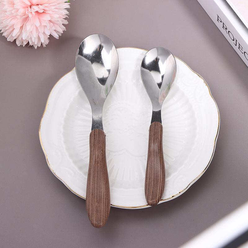 1 szt. Sztućce ze stali nierdzewnej z imitacją drewnianej rączki, zachodnia zastawa stołowa, łyżka do deseru i zupy, zastawa stołowa do baru i restauracji zachodniej