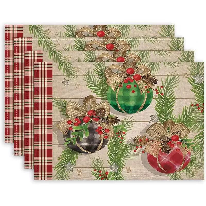 Cross Linen Christmas Placemat - Waterproof, Heat-Insulating Dining Table Decor